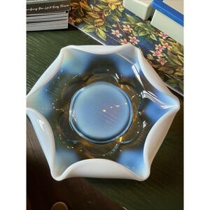 Vintage Duncan Miller 7.5" Canterburry Blue Opalescent Glass Vase/Ashtray/Bowl
